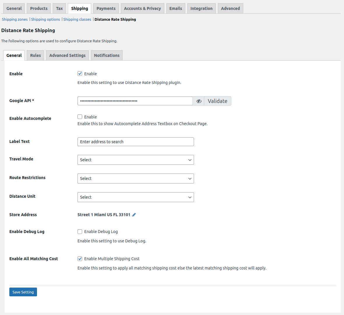 Distance Rate Shipping Settings