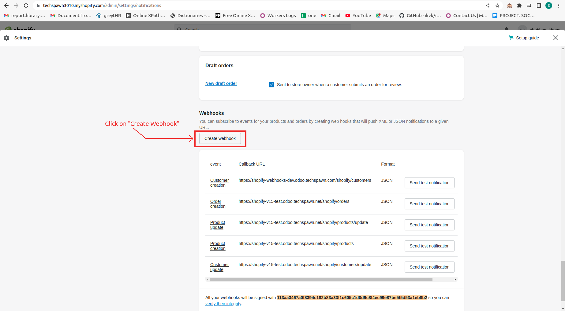 Odoo Shopify Webhook Configuration