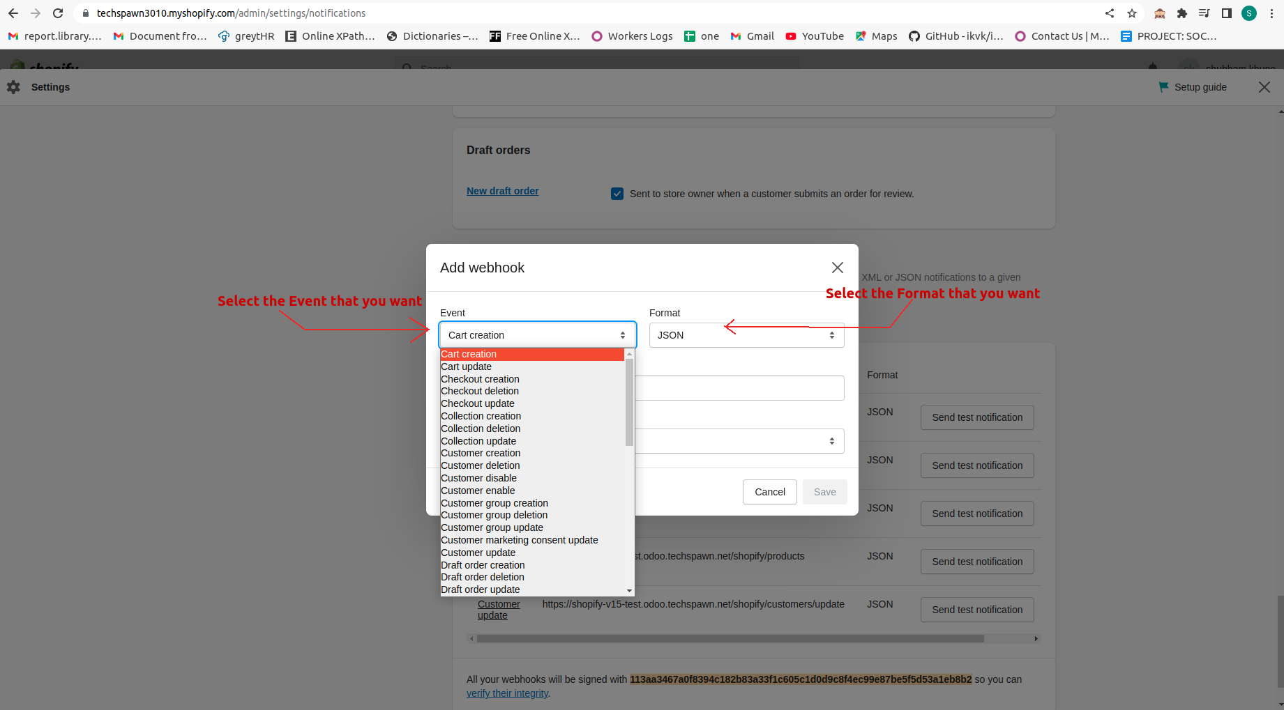 Odoo Shopify Webhook Configuration