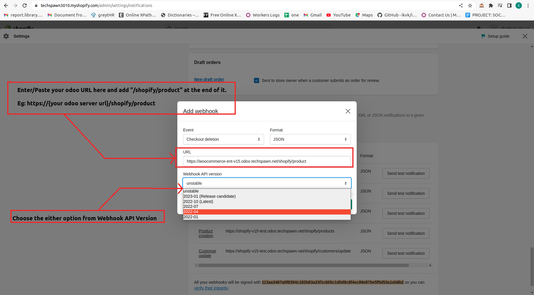Odoo Shopify Webhook Configuration
