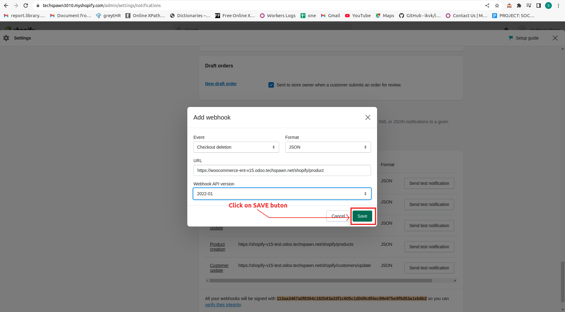 Odoo Shopify Webhook Configuration