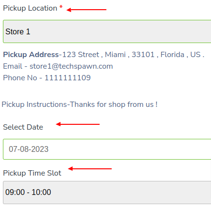 Screenshot local pickup