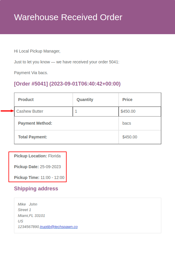 Local Pickup Manager Notification