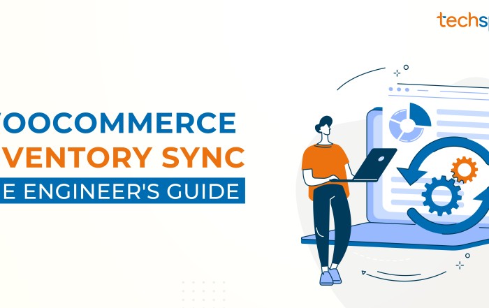 WooCommerce inventory sync architecture diagram showing webhook-based event flow